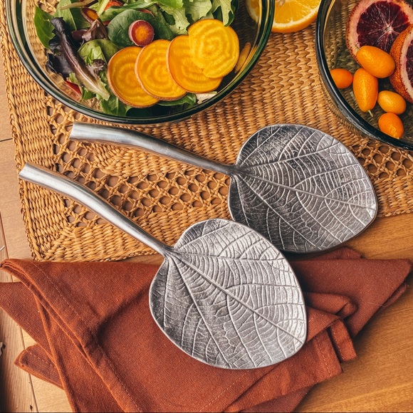 Vintage Large Leaf Metallic Serving Utensils 2